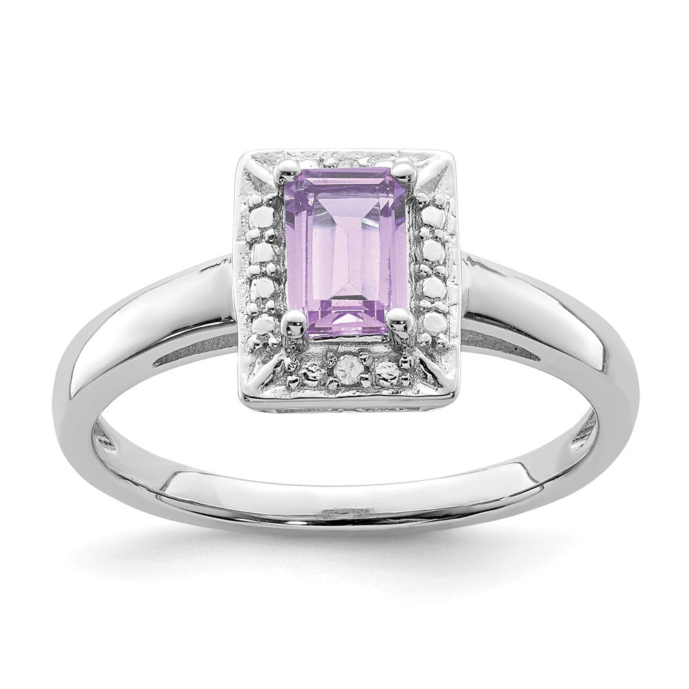 Sterlingsilber Rhodium Rosa Quarz Diamant Ring (size 9 Nur)