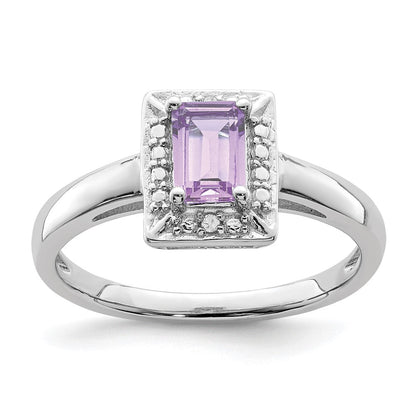 Sterlingsilber Rhodium Rosa Quarz Diamant Ring (size 9 Nur)