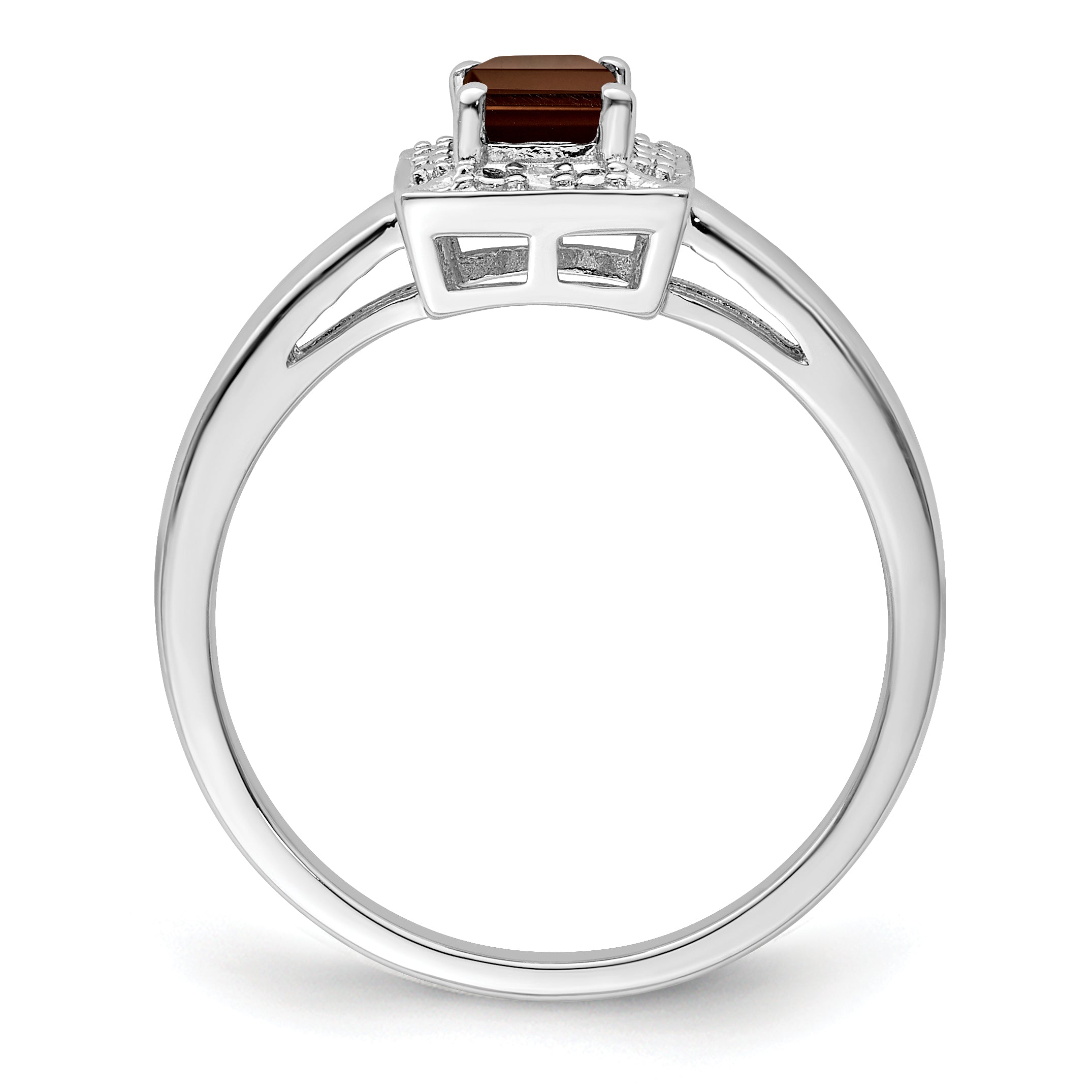 Sterlingsilber Rhodium Rauch Quarz Diamant Ring