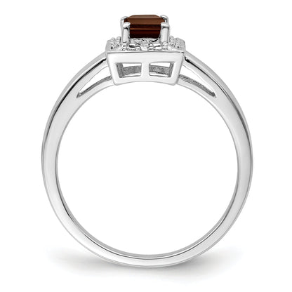 Sterlingsilber Rhodium Rauch Quarz Diamant Ring
