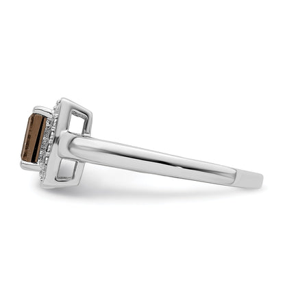Sterlingsilber Rhodium Rauch Quarz Diamant Ring