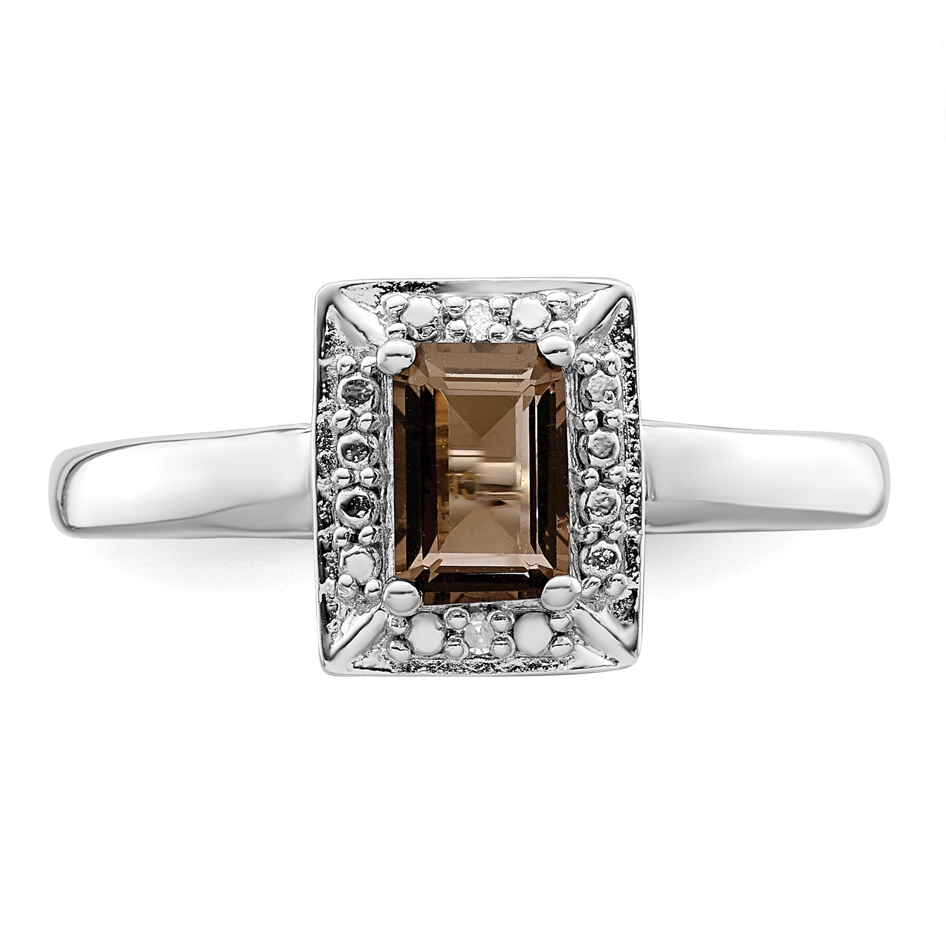 Sterlingsilber Rhodium Rauch Quarz Diamant Ring
