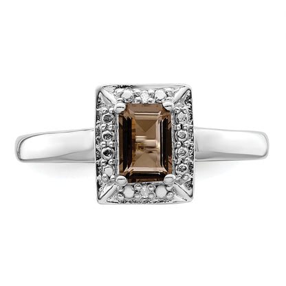 Sterlingsilber Rhodium Rauch Quarz Diamant Ring