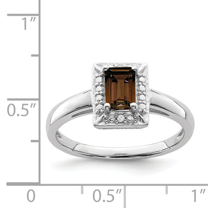 Sterlingsilber Rhodium Rauch Quarz Diamant Ring