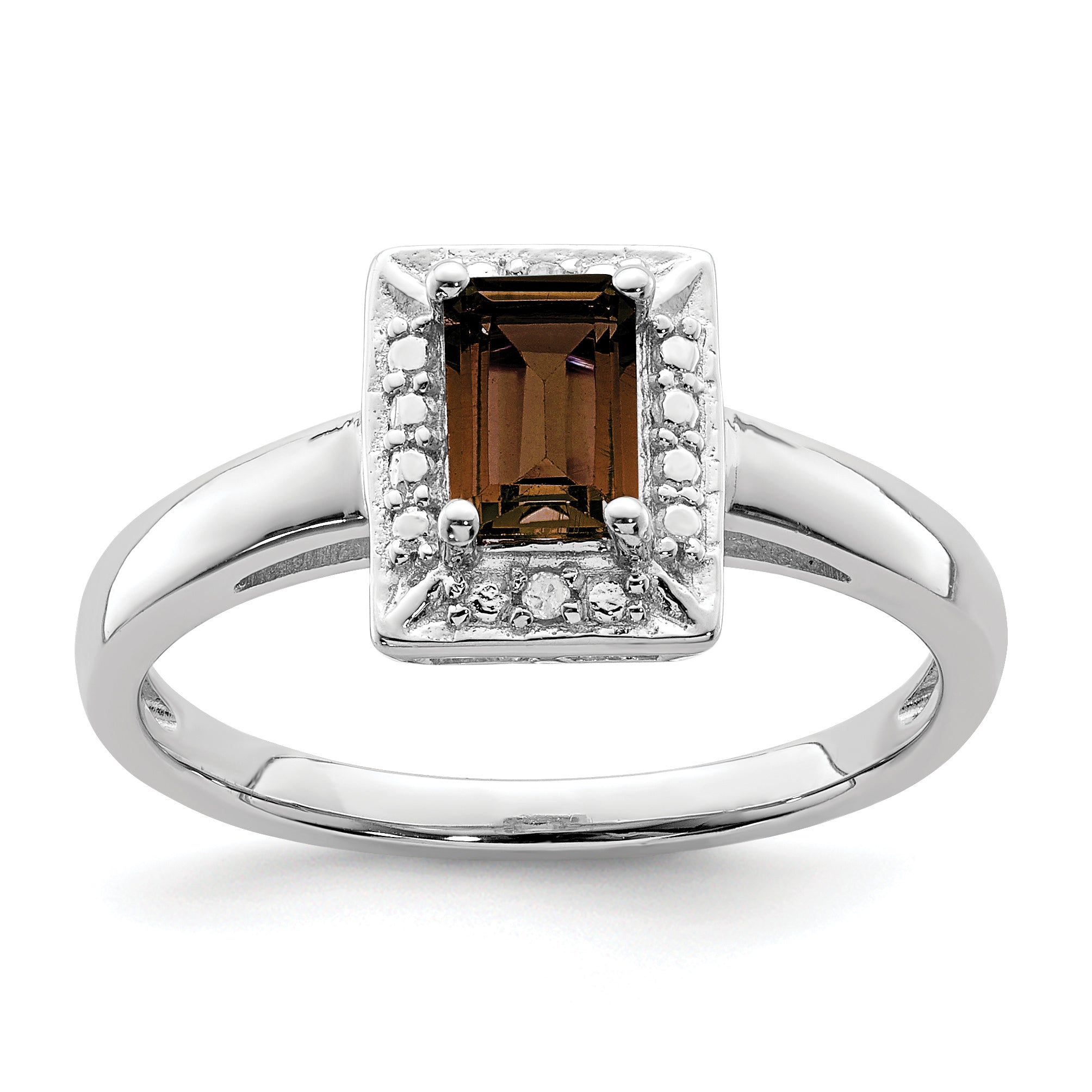 Sterlingsilber Rhodium Rauch Quarz Diamant Ring