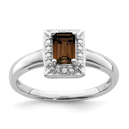 Sterlingsilber Rhodium Rauch Quarz Diamant Ring