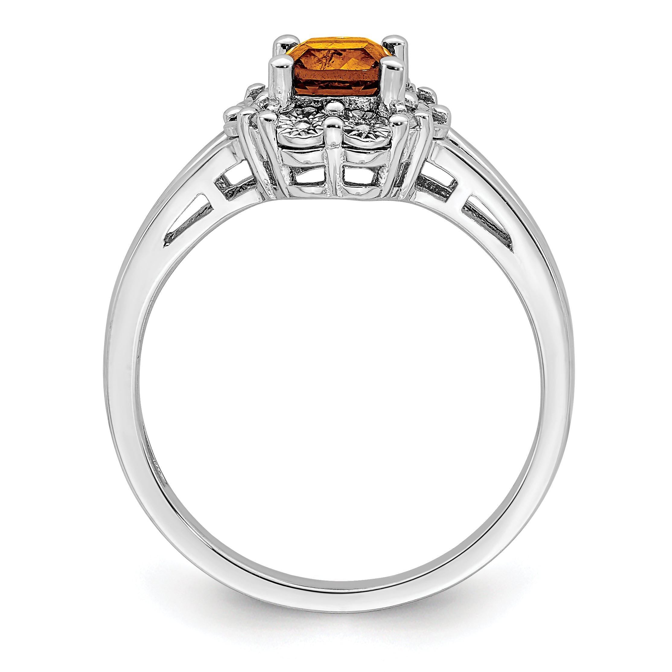 Sterlingsilber Rhodium Whiskey Quarz Diamant Ring