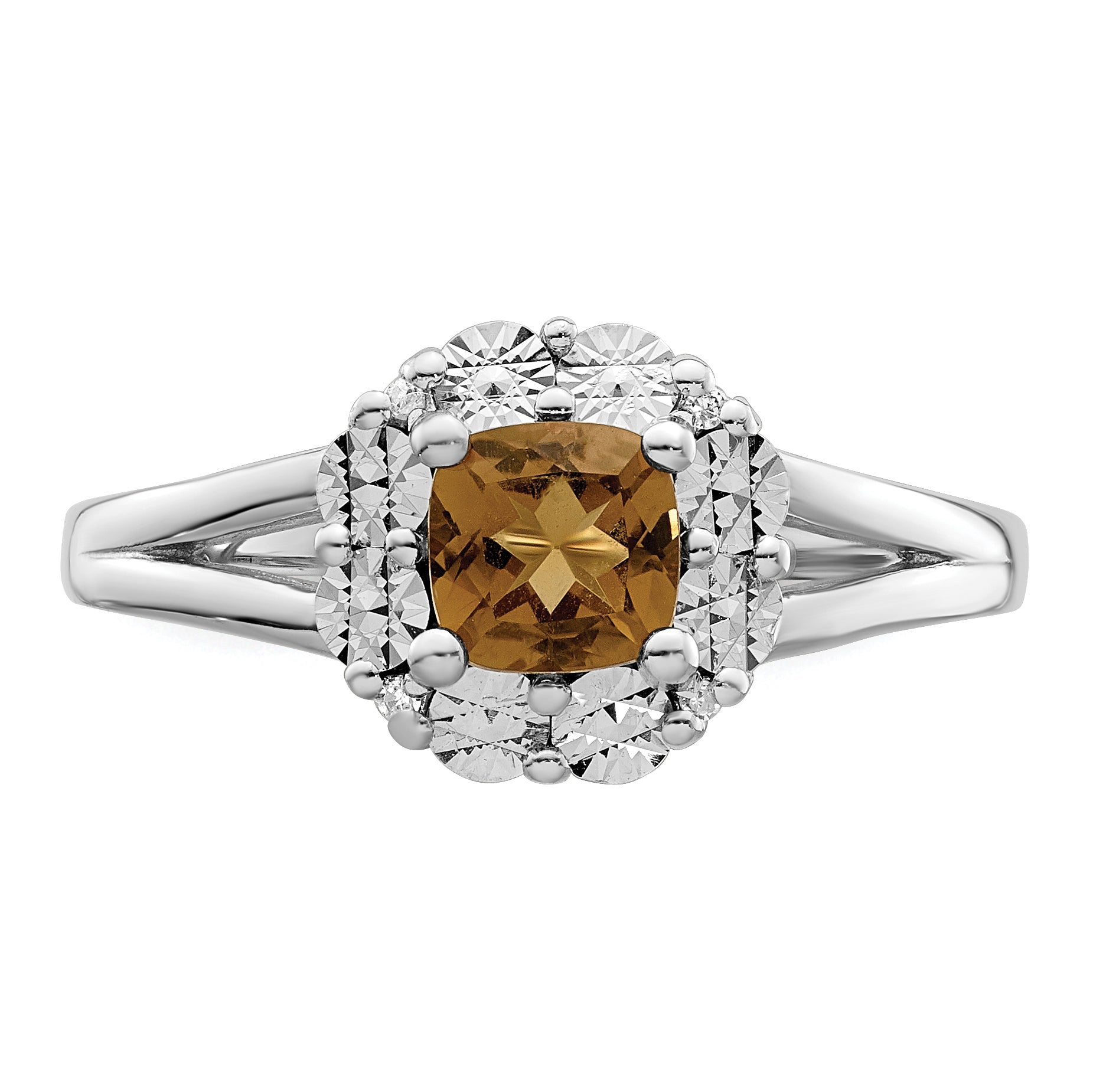 Sterlingsilber Rhodium Whiskey Quarz Diamant Ring