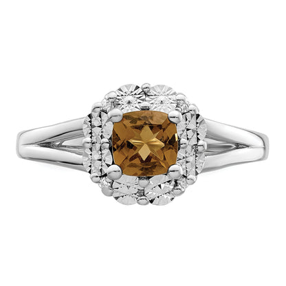 Sterlingsilber Rhodium Whiskey Quarz Diamant Ring