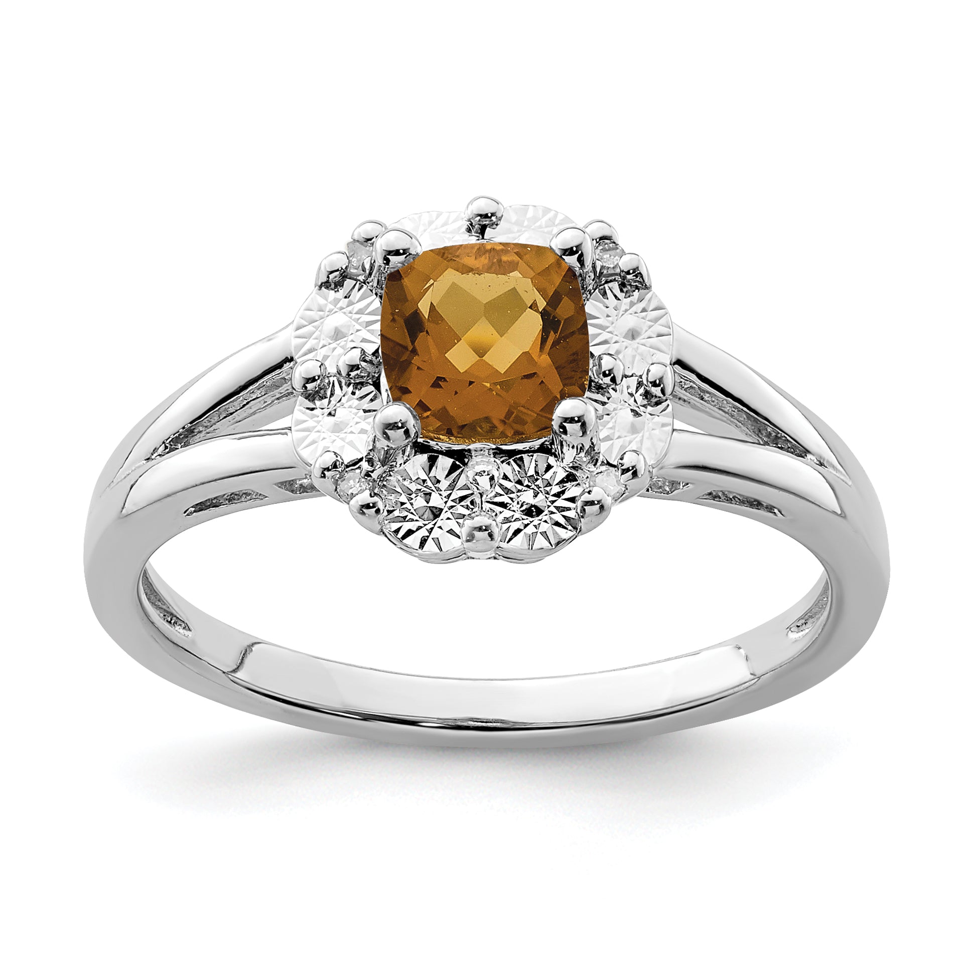 Sterlingsilber Rhodium Whiskey Quarz Diamant Ring