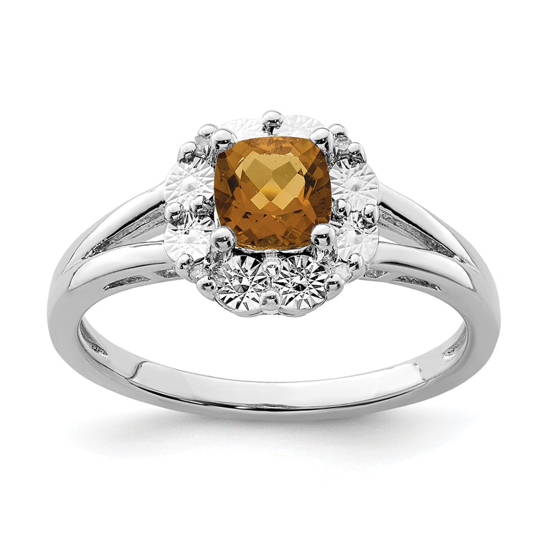 Sterlingsilber Rhodium Whiskey Quarz Diamant Ring