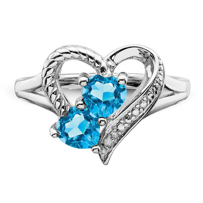 Sterlingsilber Rhodium Blautopas Diamant Ring