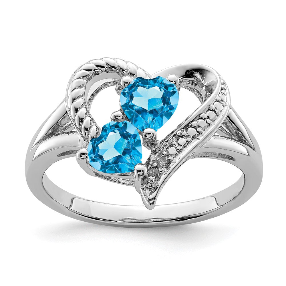 Sterlingsilber Rhodium Blautopas Diamant Ring