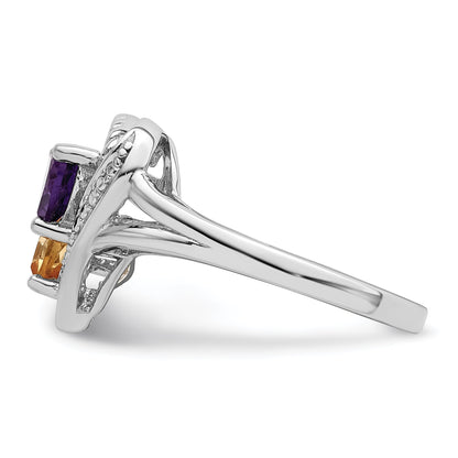 Sterlingsilber Rhodium Amethyst & Citrin Diamant Ring