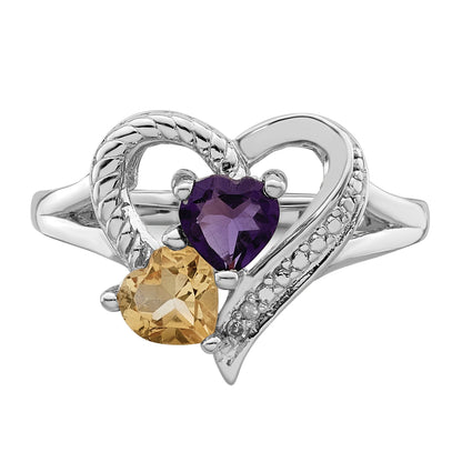 Sterlingsilber Rhodium Amethyst & Citrin Diamant Ring