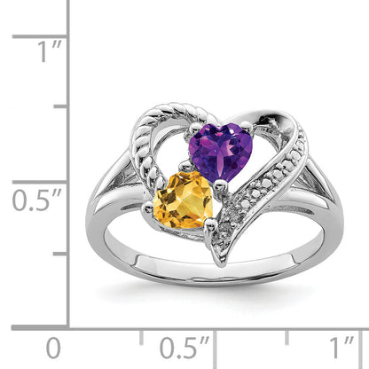 Sterlingsilber Rhodium Amethyst & Citrin Diamant Ring