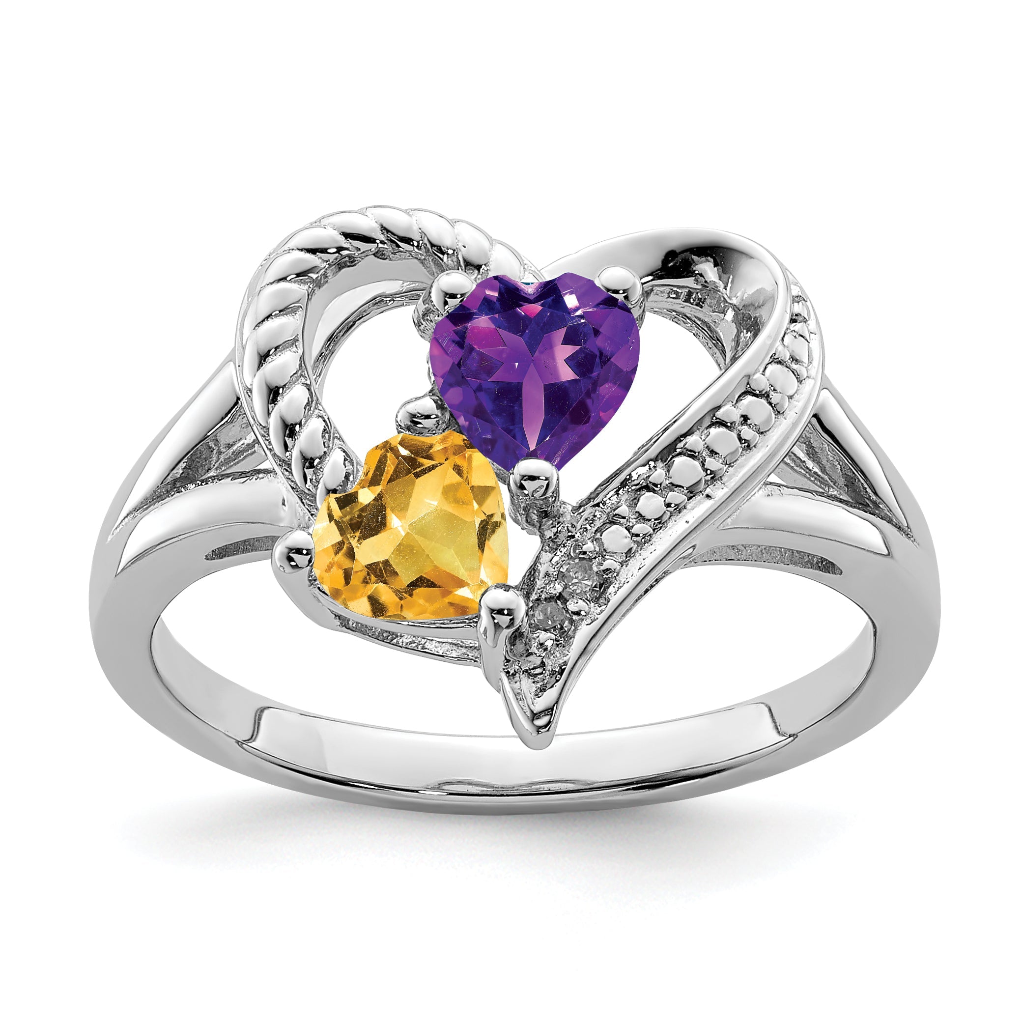 Sterlingsilber Rhodium Amethyst & Citrin Diamant Ring