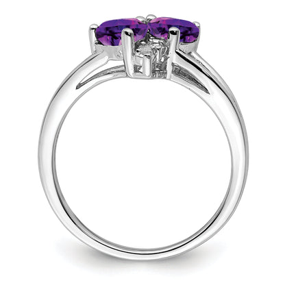 Sterlingsilber Rhodiniert Amethyst Diamant Ring