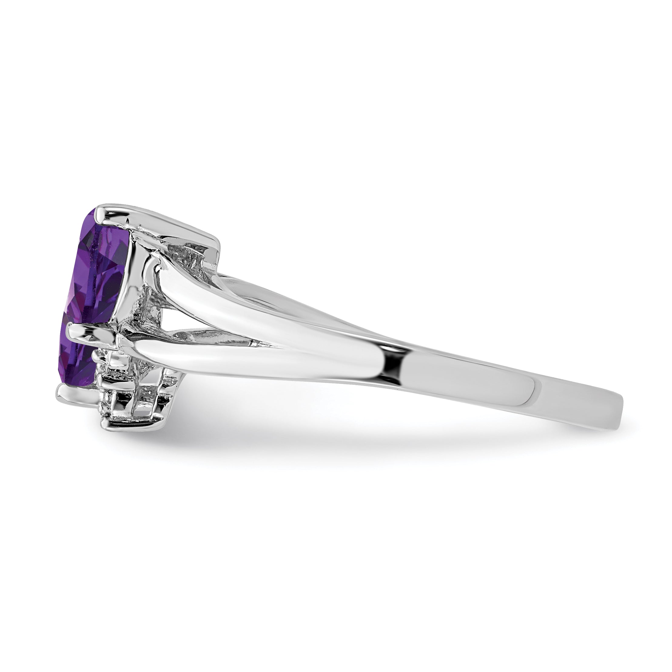 Sterlingsilber Rhodiniert Amethyst Diamant Ring