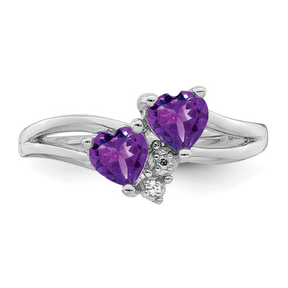 Sterlingsilber Rhodiniert Amethyst Diamant Ring