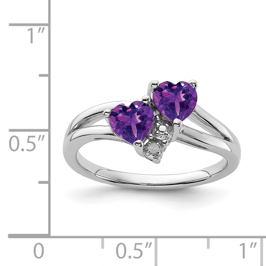 Sterlingsilber Rhodiniert Amethyst Diamant Ring