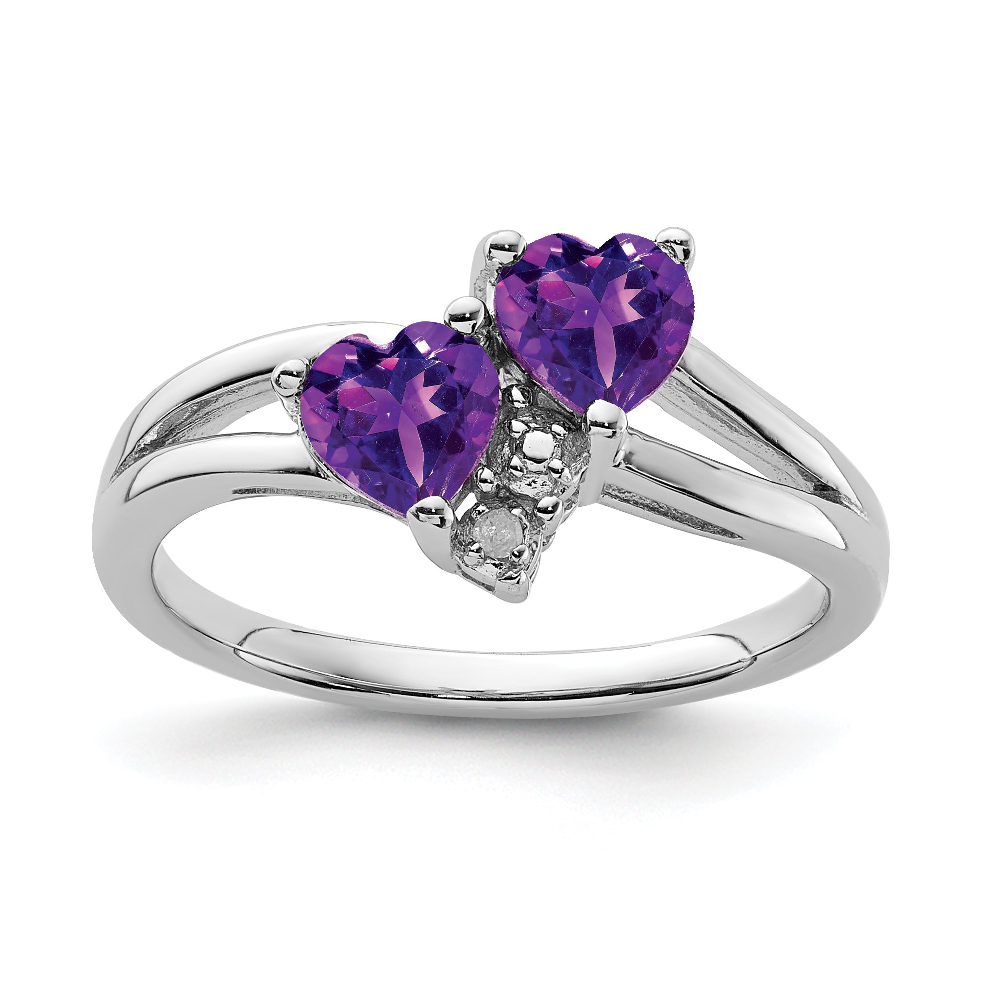 Sterlingsilber Rhodiniert Amethyst Diamant Ring