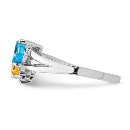 Sterlingsilber Rhodium Blautopas & Citrin Diamant Ring