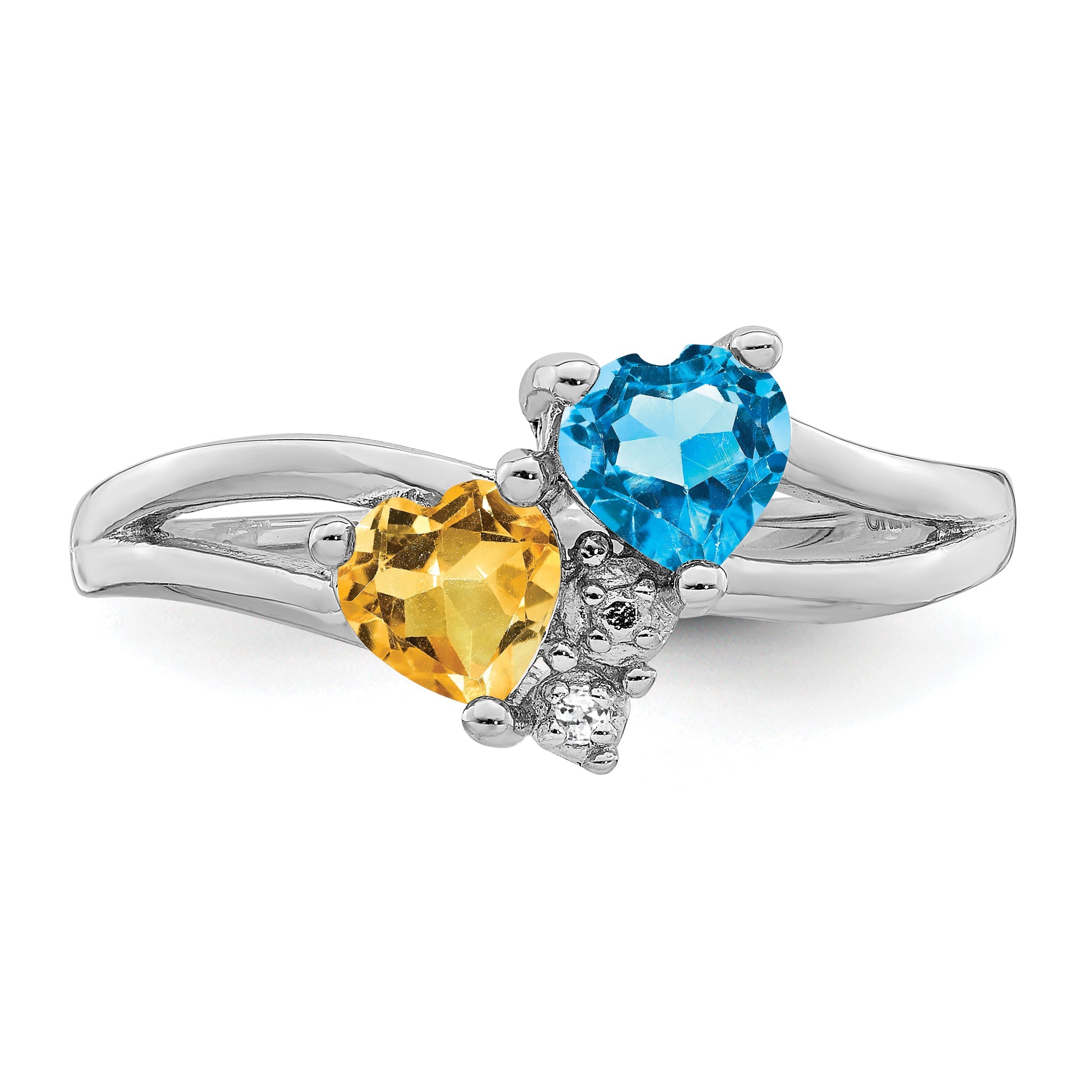 Sterlingsilber Rhodium Blautopas & Citrin Diamant Ring