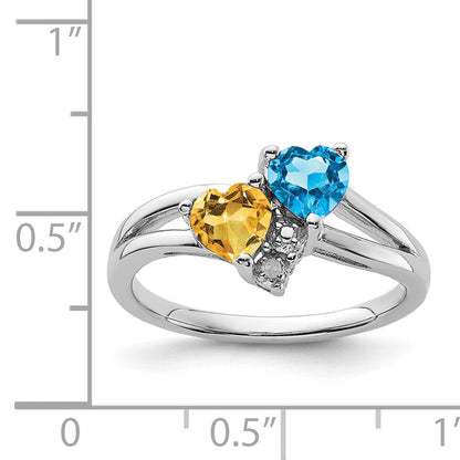 Sterlingsilber Rhodium Blautopas & Citrin Diamant Ring