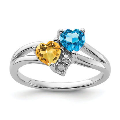 Sterlingsilber Rhodium Blautopas & Citrin Diamant Ring