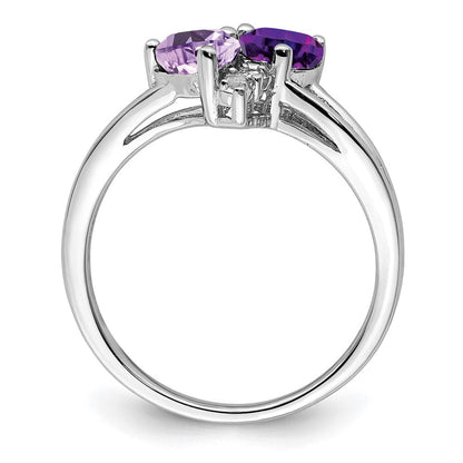 Sterlingsilber Rhodiniert Amethyst & Rosa Quarz Diamant Ring