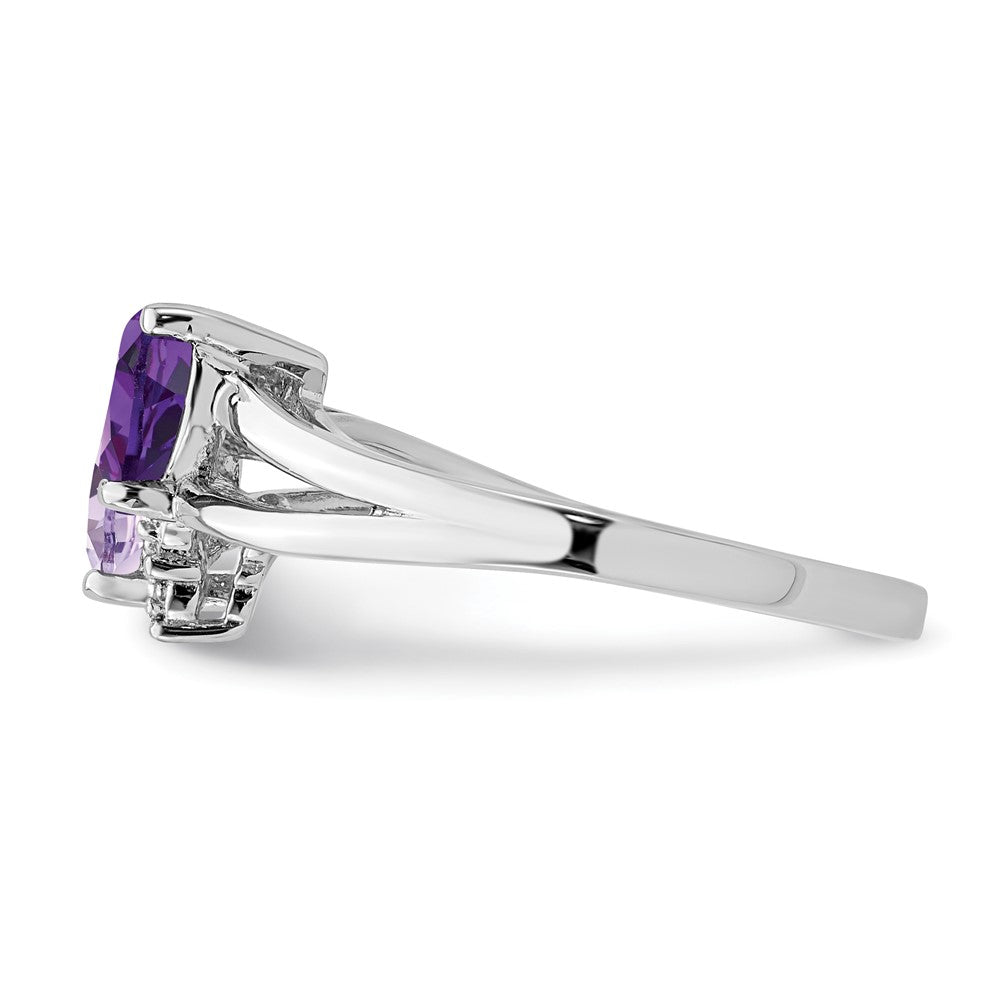 Sterlingsilber Rhodiniert Amethyst & Rosa Quarz Diamant Ring