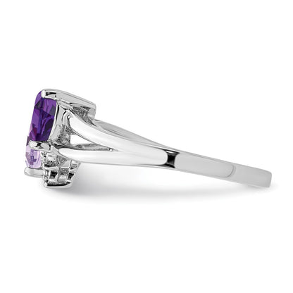 Sterlingsilber Rhodiniert Amethyst & Rosa Quarz Diamant Ring