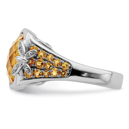 Sterlingsilber Rhodium Diamant und Citrin Ring