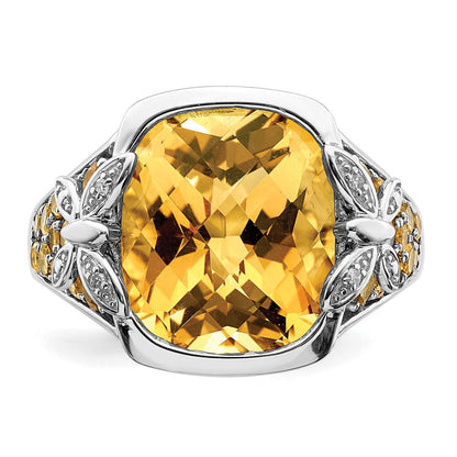 Sterlingsilber Rhodium Diamant und Citrin Ring