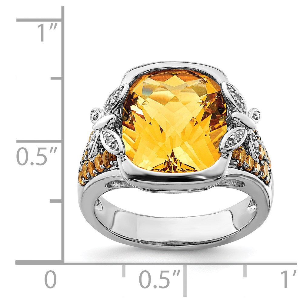 Sterlingsilber Rhodium Diamant und Citrin Ring