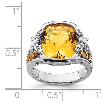 Sterlingsilber Rhodium Diamant und Citrin Ring