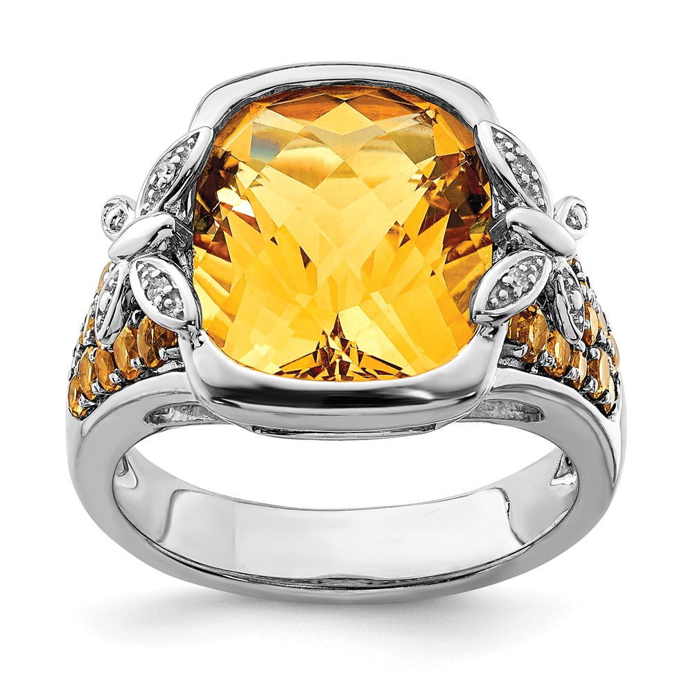 Sterlingsilber Rhodium Diamant und Citrin Ring