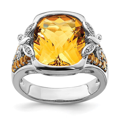 Sterlingsilber Rhodium Diamant und Citrin Ring