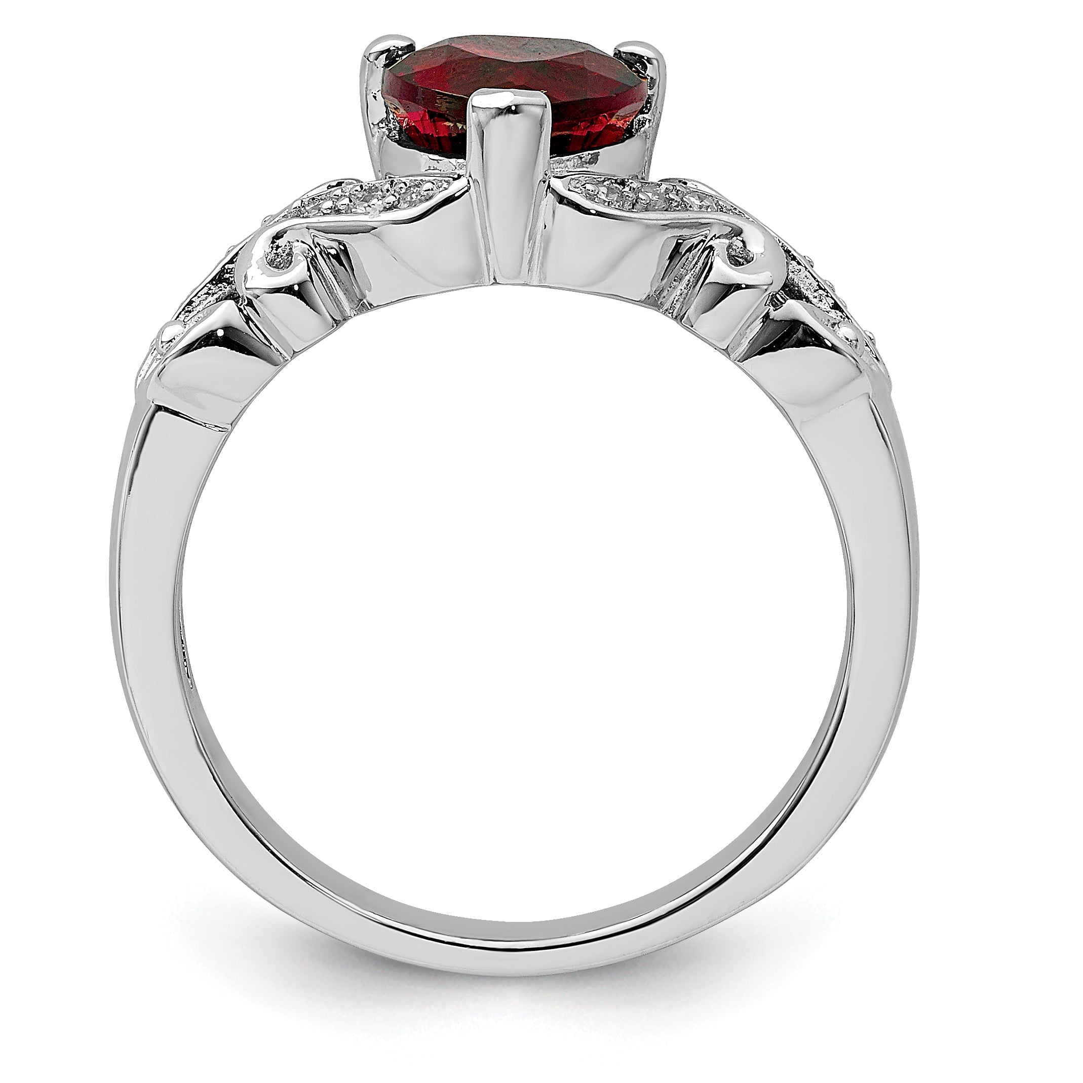 Sterlingsilber Rhodiniert Diamant und Granat Ring