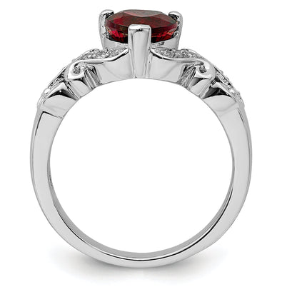 Sterlingsilber Rhodiniert Diamant und Granat Ring