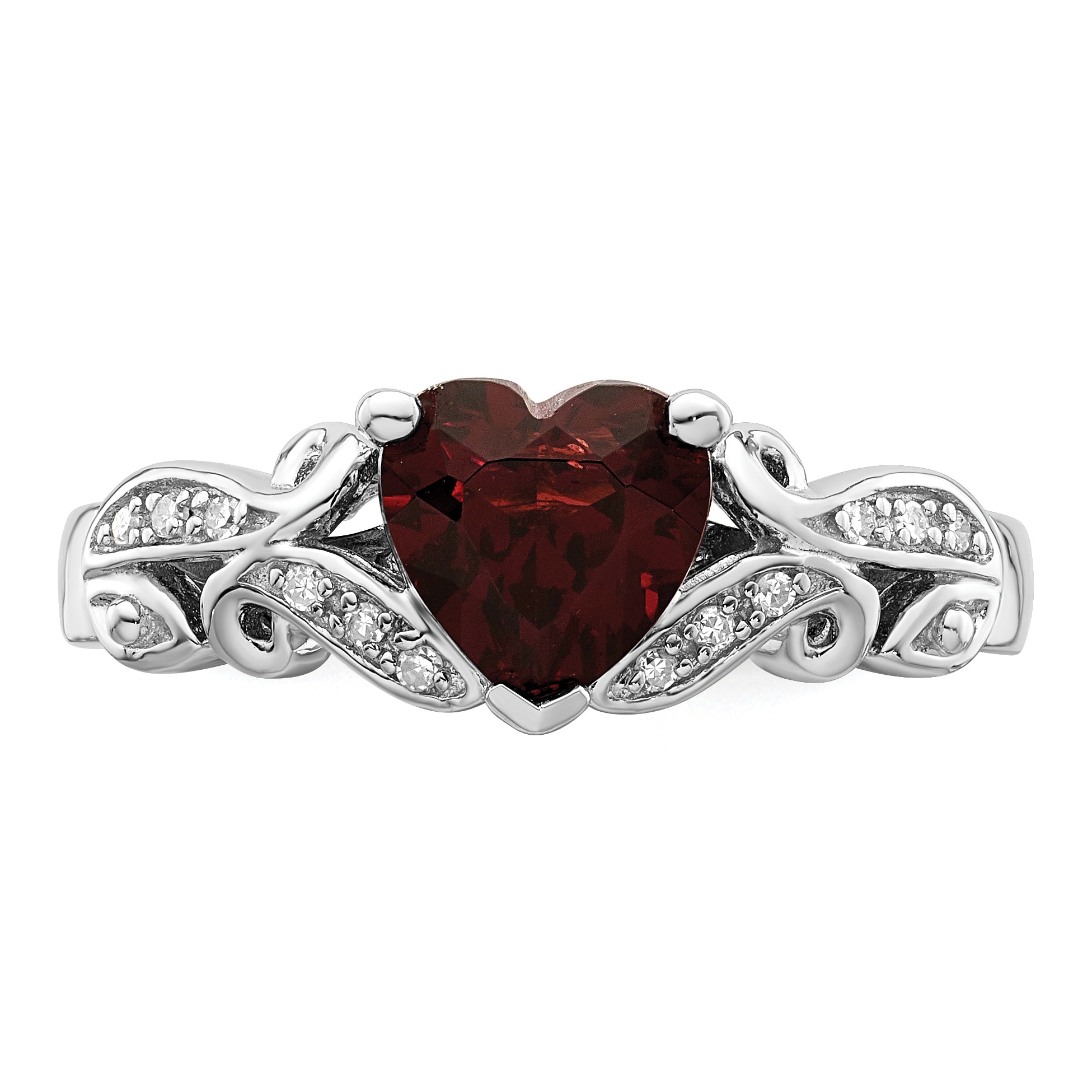 Sterlingsilber Rhodiniert Diamant und Granat Ring