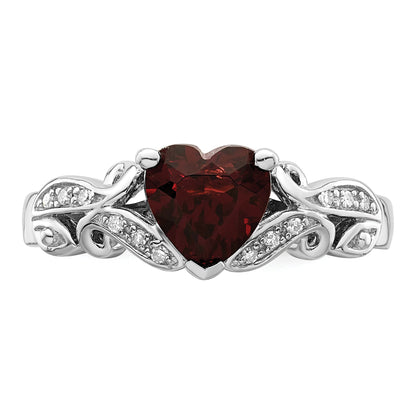 Sterlingsilber Rhodiniert Diamant und Granat Ring