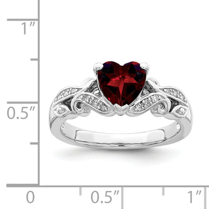 Sterlingsilber Rhodiniert Diamant und Granat Ring