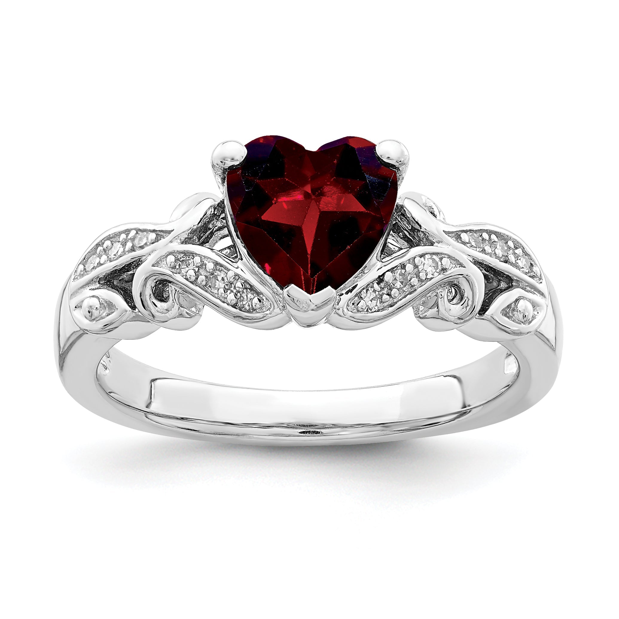 Sterlingsilber Rhodiniert Diamant und Granat Ring