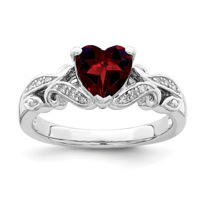 Sterlingsilber Rhodiniert Diamant und Granat Ring