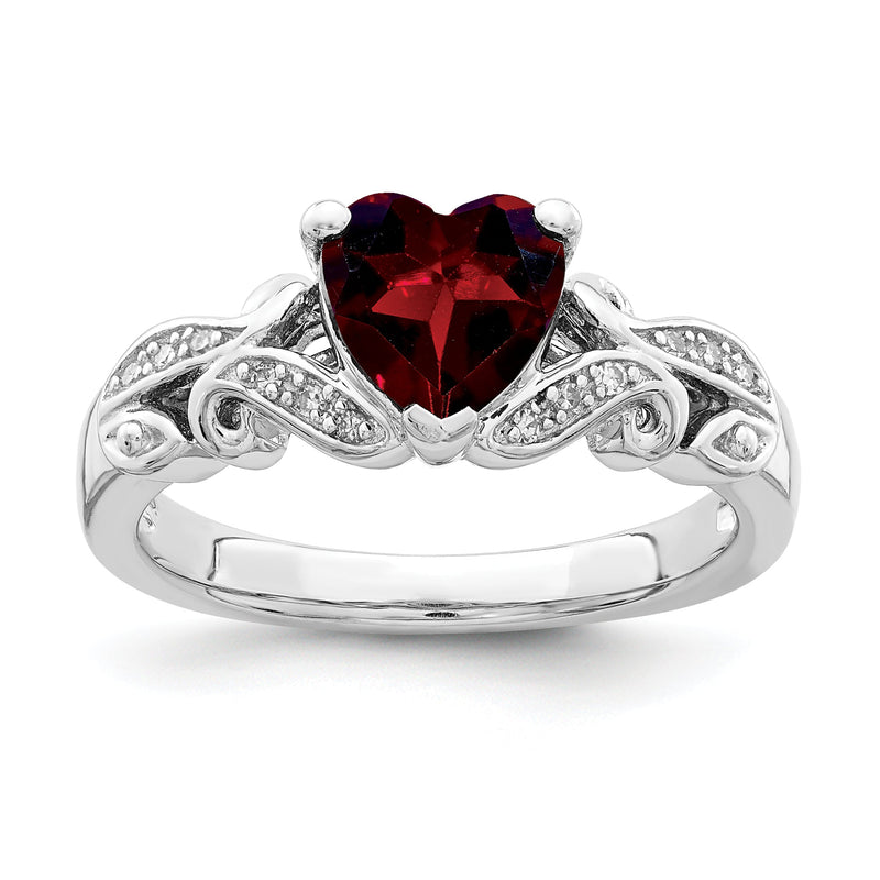 Sterlingsilber Rhodiniert Diamant und Granat Ring