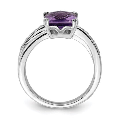 Sterlingsilber Rhodiniert Diamant und Amethyst Ring (size 9 Nur)