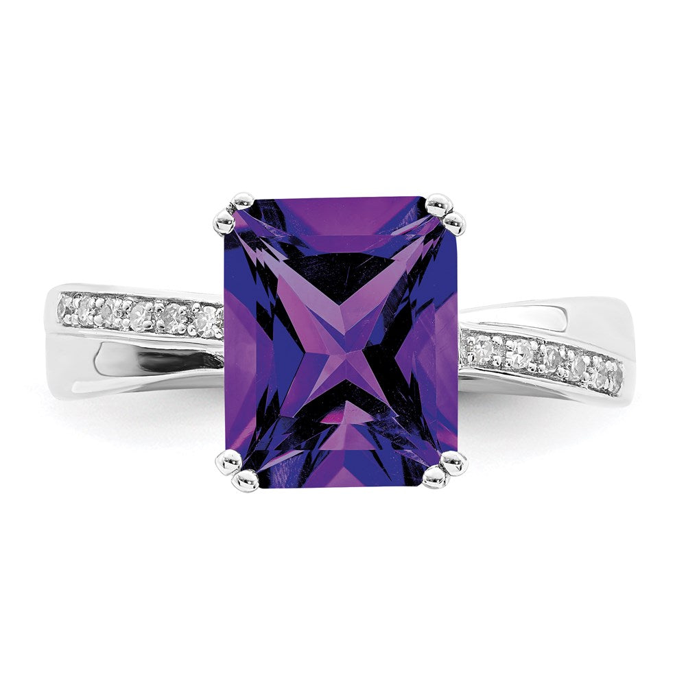 Sterlingsilber Rhodiniert Diamant und Amethyst Ring (size 9 Nur)