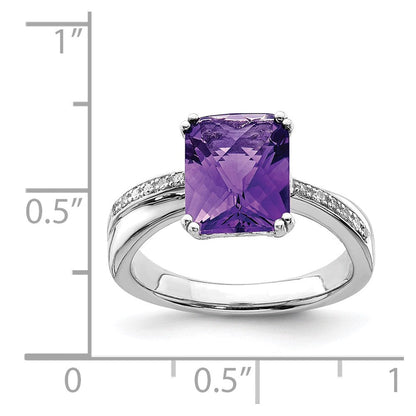 Sterlingsilber Rhodiniert Diamant und Amethyst Ring (size 9 Nur)